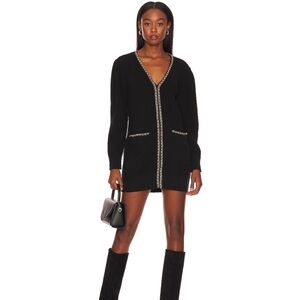 Lovers + Friends Black Mini Cardigan Dress with Chain Trim